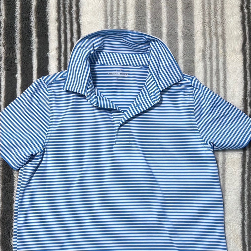 Vineyard Vines Striped Polo in Blue and White